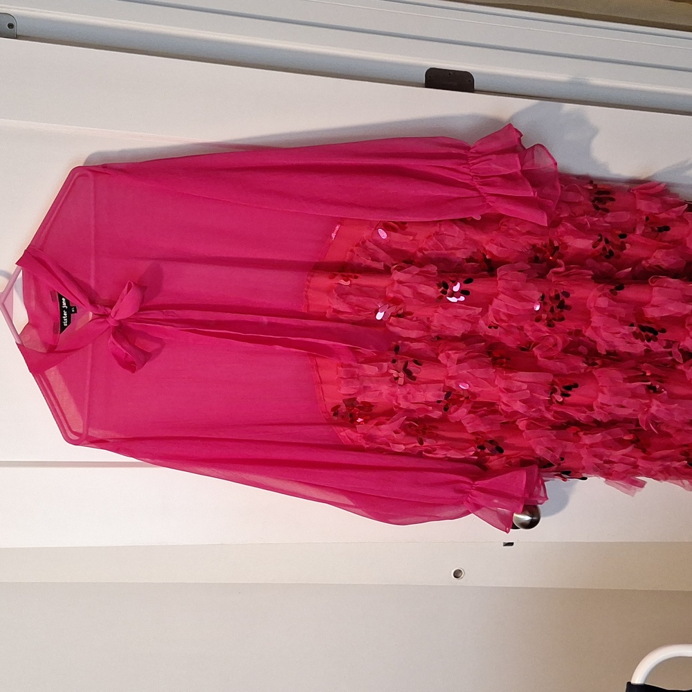 Sister Jane pink dress ruffles and sequins